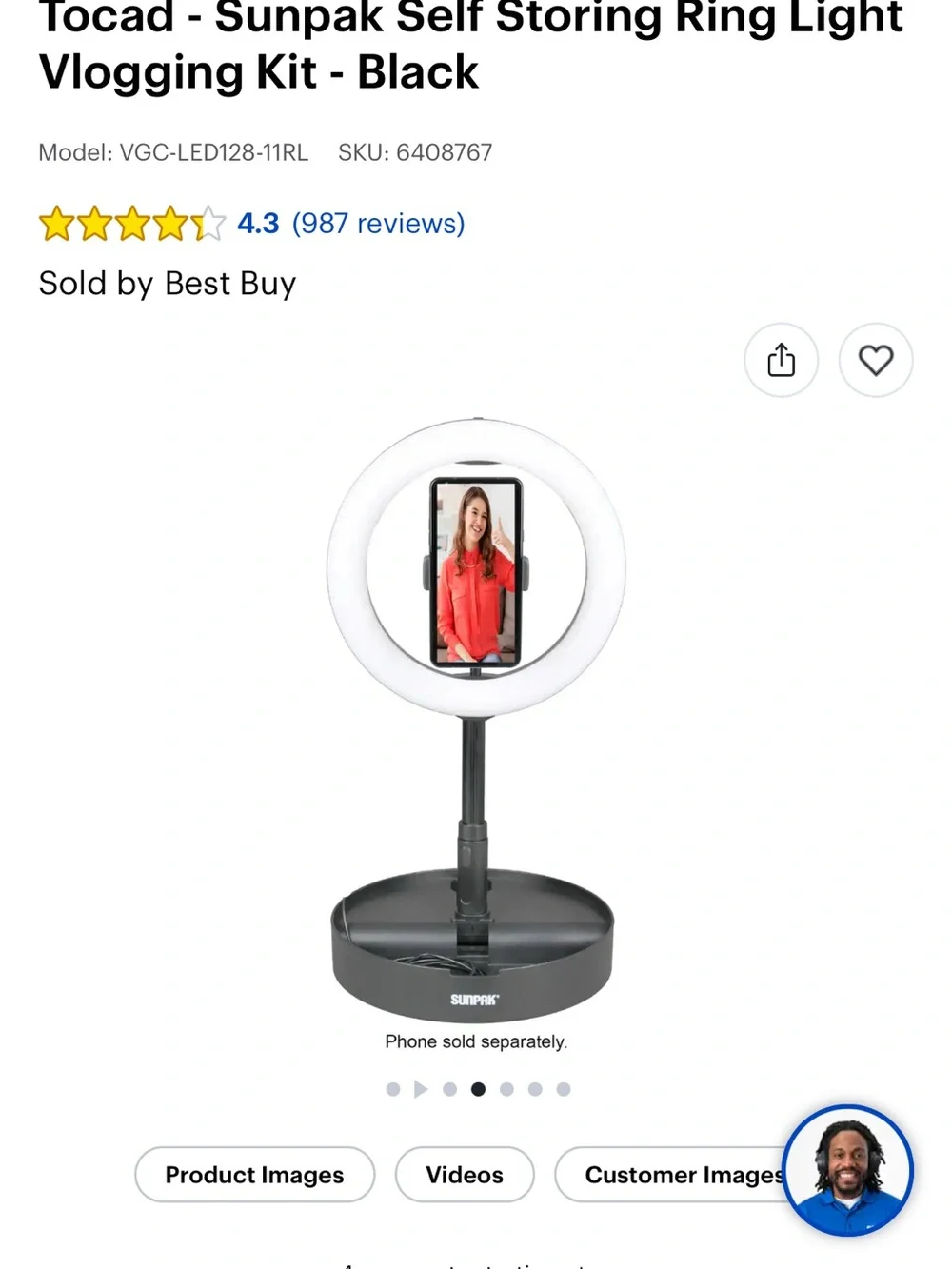 Black LED Ring Light Floor Lamp - Sunpak Vlogging Kit